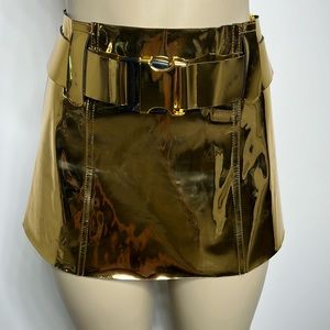Club Exx small gold faux patent leather mini skirt